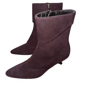 AQUATALIA Suede Eggplant Kitten Heel Point Toe Ankle Bootie - size 8